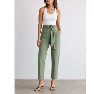 A.L.C. ALC Cobin Pant Women's 00‎ Green Paperbag Waist Office Travel Linen Blend